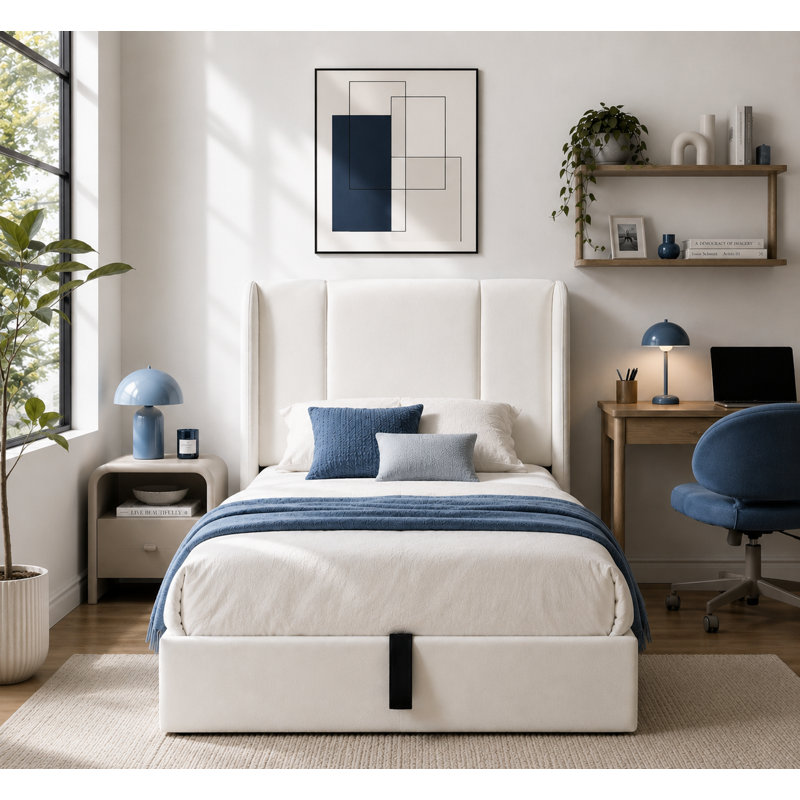 Lit plateforme tapissier Coletti, Simple, Blanc