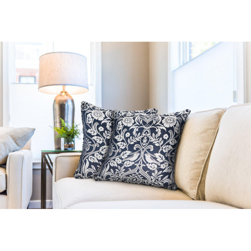 Eden Floral Square Throw Pillow Cover, Navy