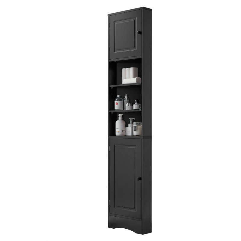 Armoire de rangement haute multifonctionnelle avec deux portes et tablettes réglables, Noir