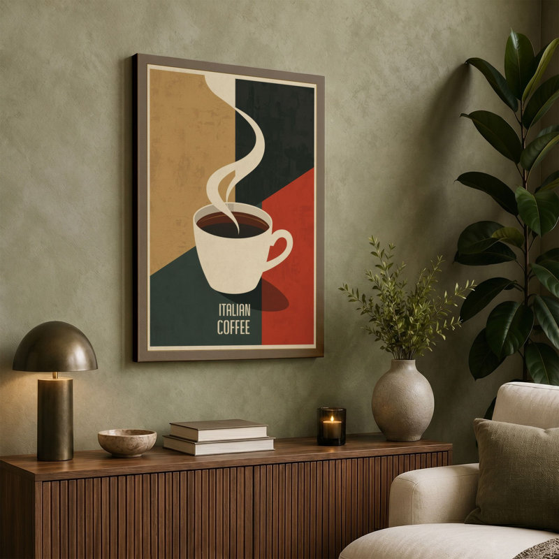 Italian Coffee Poster Vintage - Wrapped Canvas, 30x20 - 76.2 x 50.8 cm, Terracotta Border