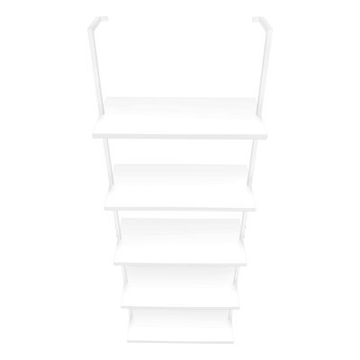 Bookshelf, Bookcase, Etagere, Ladder, 5 Tier, 72"H, Office, Bedroom, White Laminate, White Metal, Contemporary, Modern