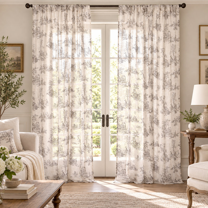 Panneau de rideau transparent en lin avec passe-tringle pour salon, Blanc, L 52 po x L 84 po