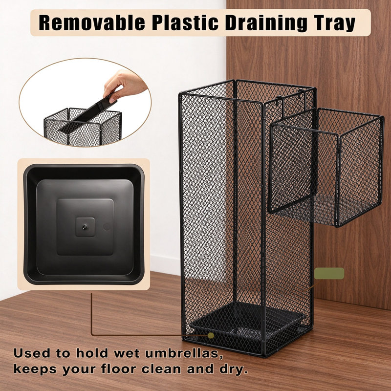 Freestanding Metal Umbrella Stand, 16.5"H, with Small Umbrella Basket & Drain Tray, for Entryway Home Office Hotel