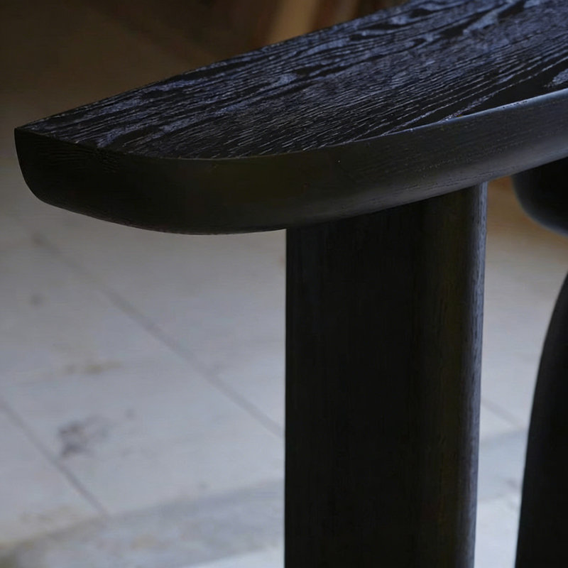 Console Mid-Century en bois massif noir, H 33,5 po x l 55,1 po x P 13,8 po