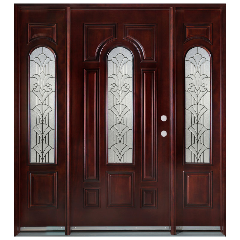 Portes d'entrée extérieures pré-installées en acajou prêtes à installer pour l'extérieur, H 80 po x l 60 po x P 1,75 po