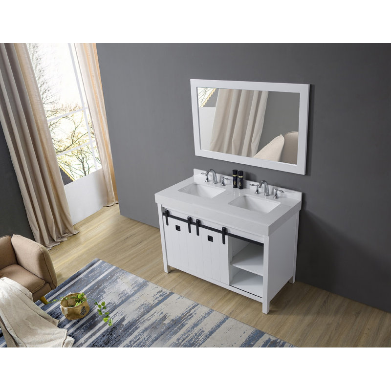 48 " W Freestanding Standard Free Standing 2 Double Vanity Bathroom Vanity With Cultured Marble Top