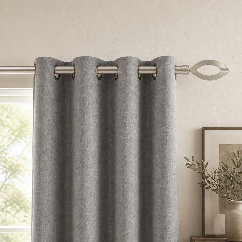 Adjustable Single Curtain Rod with Modern Finials - Silver Matte (50-82 inches), Silver