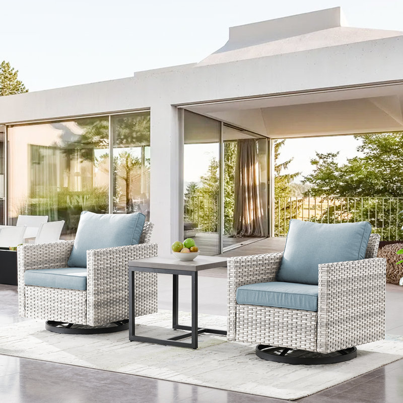 Nazime 2 Person Seating Group with Cushion, Light Blue, Light Gray