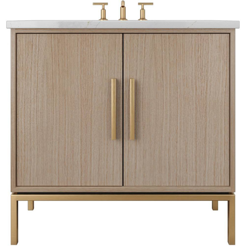 Rift White Oak Single Bath Vanity, 30", Natural Weathered, Satin Gold