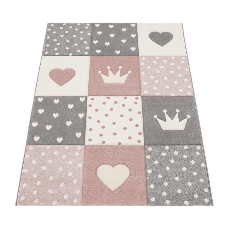 Tapis à motif géométrique Lewin, Rectangle 2 pi 8 po x 4 pi 11 po, Rose