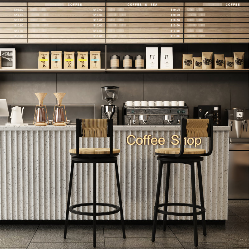 2 tabourets de bar rustiques tissés à la main, siège pivotant à 360 °, base en métal et corde de papier miel pour la salle à manger, tabourets de cuisine de 2 personnes, structure, siège, cuisine, pièce