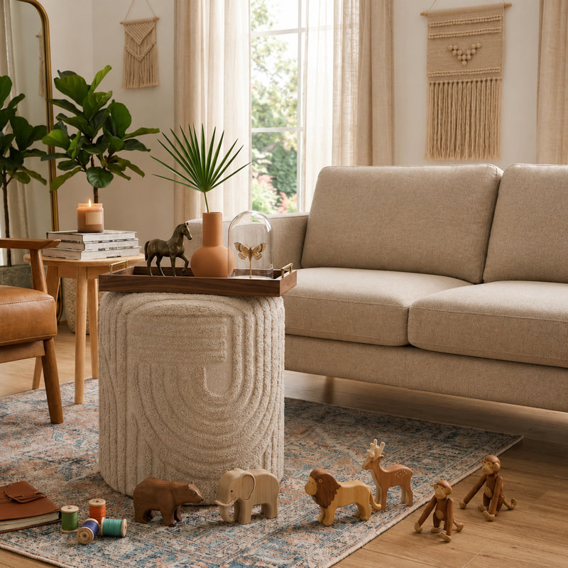 40cm Wide Round No Pattern Footstool Ottoman