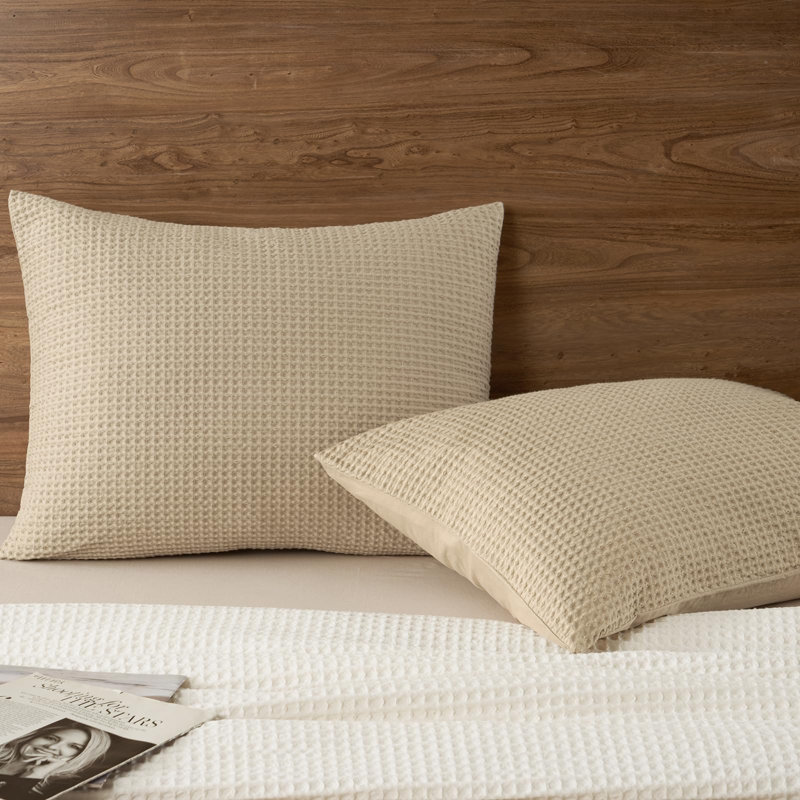 PHF 100% Cotton Waffle Pillow Shams, 2 Pack Soft Skin-Friendly and Breathable Pillowcases for Bed, 20x26", Khaki