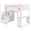 Lit mezzanine en bois Castle avec rangement pour escalier intégré, bureau d'étude et éclairage à DEL-287754665