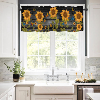 Cantonnière de fenêtre en tournesol avec passe-tringle pour cantonnière pour cuisine / salon 18 x 54 po