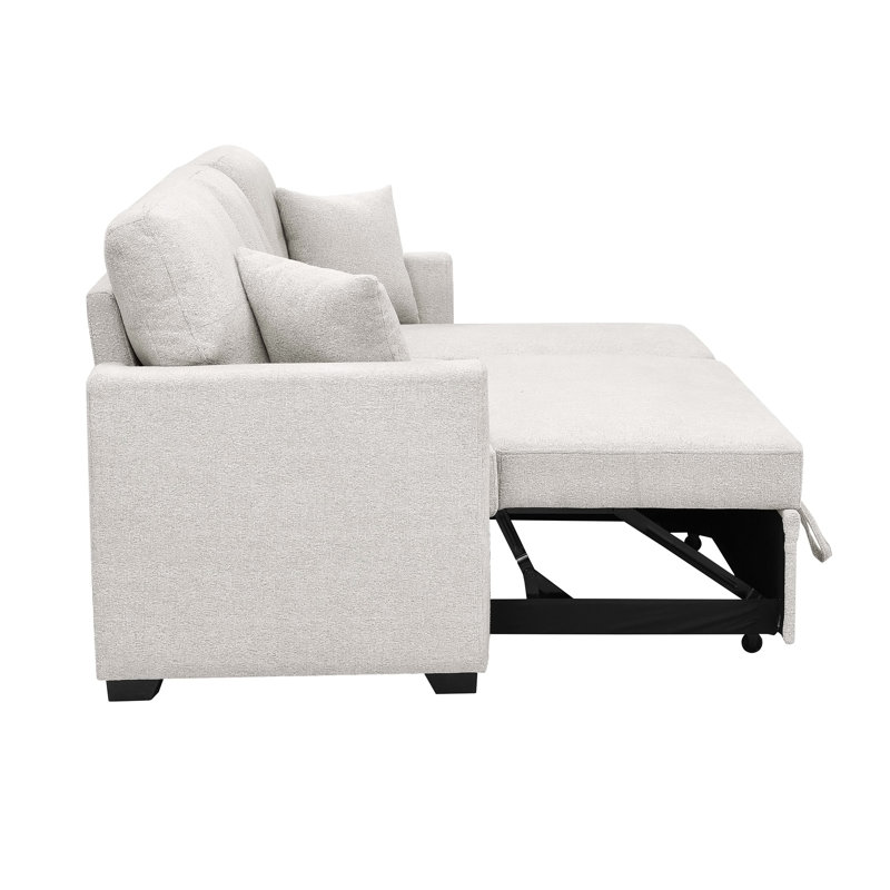 Canapé modulaire 76,5 po en mélange de lin avec lit escamotable et rangement pour chaise longue, Chenille beige