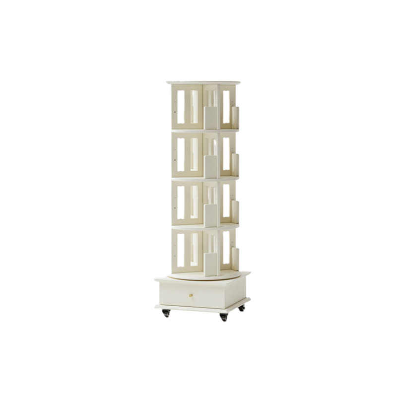 Bibliothèque rotative de style moderne, (4 tablettes) H 59,25 po x l 19,29 po x P 19,29 po, Blanc