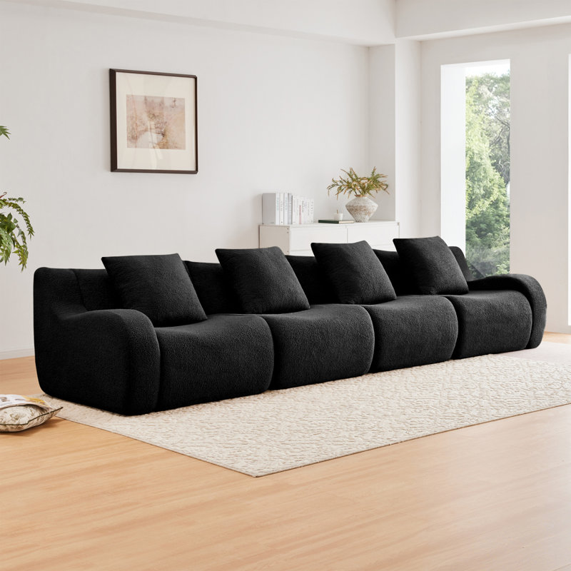 Canapé 4 places sans os, tissu en peluche de haute qualité, sans accoudoirs incurvés requis, conception antidérapante, emballage sous vide à haute densité en éponge 32D, pour salles d'étude, noir