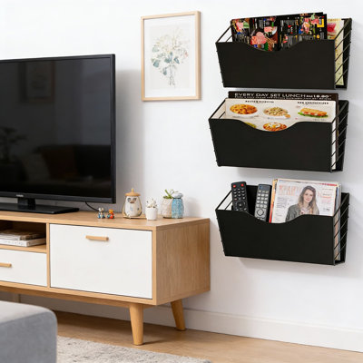 Magnetic File Organizer With 3 Pockets, Heavy Duty Metal Construction, Strong Magnet For Fridge, Cabinet, Or Wall Mount, Versatile Paper And Document Holder For Home And Office