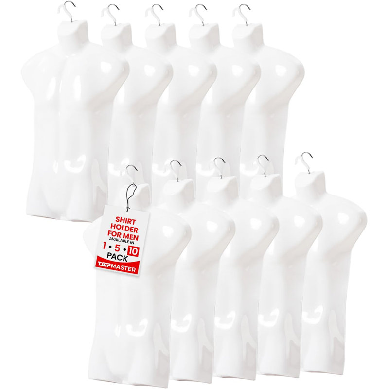 Topmaster Premium Male Shirt Holder - Durable Male-mannequin Torso, Lightweight And Portable Half Body Shirt Holder With Hanging Hook, Men Mannequin For Shirt Display And Storage, White, Pack Of 10