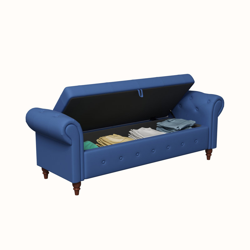 Banc de rangement rembourré en polyester Alleisha, Bleu marine