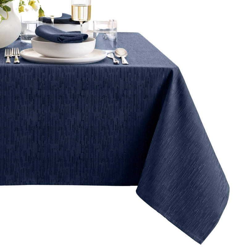 Brosh Solid Texture Water and Stain Resistant Polyester Rectangle Tablecloth, Navy, 120" x 60"