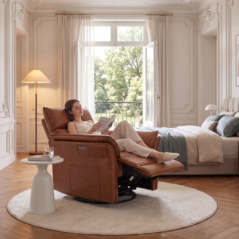 Fauteuil inclinable électrique pivotant en similicuir, fauteuil rotatif réglable à 270 ° , Brun