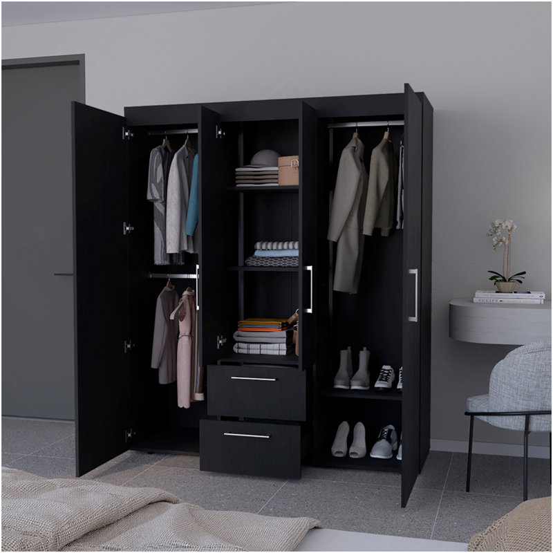 Armoire Elma, chambre à coucher, noir, Noir