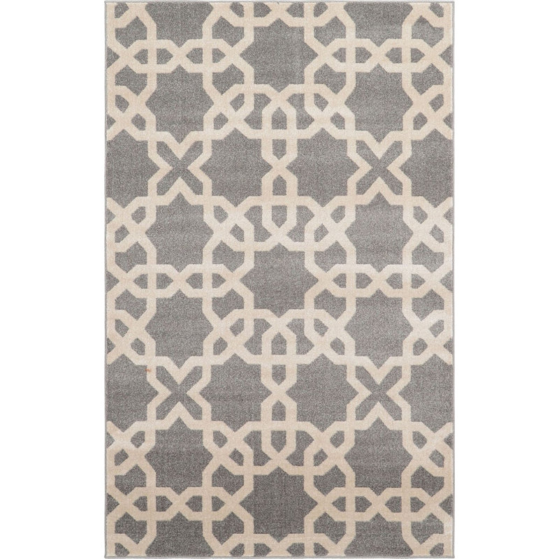 Tapis gris à motif géométrique Theodora, Rectangle 3 pi 3 po x 5 pi 3 po