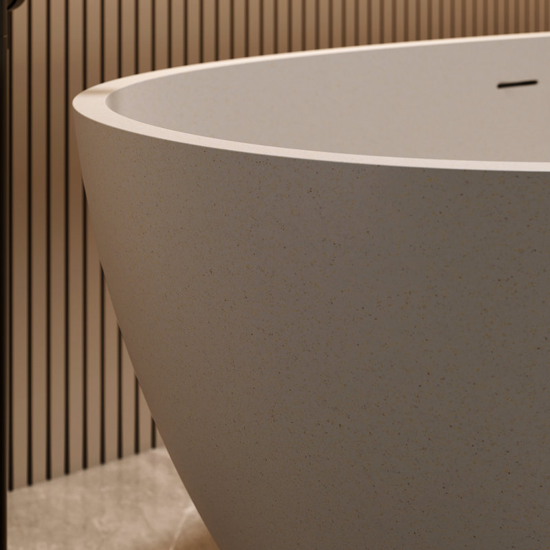 67'' Freestanding Soaking Tub, Solid Surface, Beige, 31.06 In Wide, 22.19 High, 327.3 Lb, Resin Stone Construction, Overflow And Pop - Up Drain, Easy To Clean, Comfortable Bathtub, Smooth Touch,