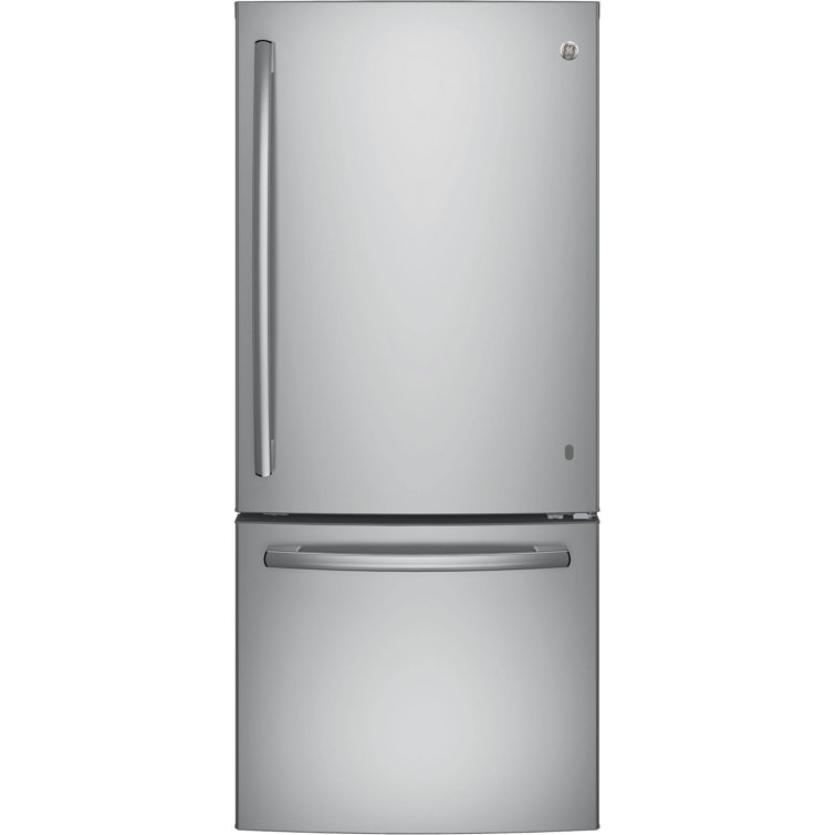 GE Appliances 33" 20.9 Cubic Feet Smudge-Resistant Bottom Freezer Refrigerator with Water and Ice Dispenser