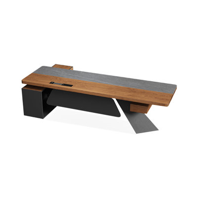 Rectangular Solid Wood + Stone + iron art with 4 drawers desk