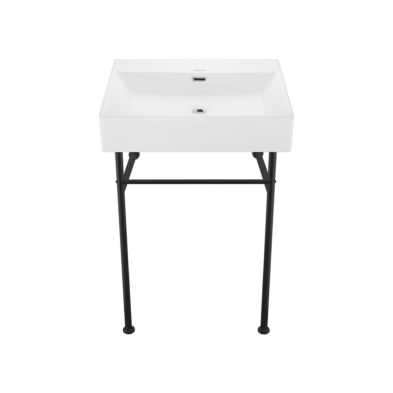 Claire 24" Rectangle Zero Hole Console Sink With Legs, Matte Black