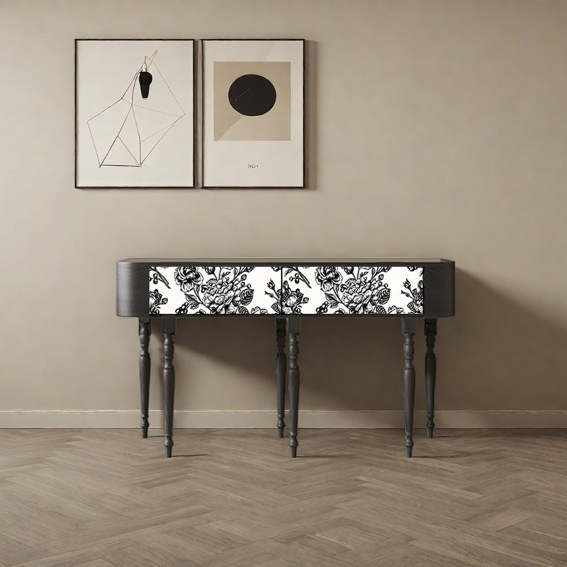 Console rétro avec 2 tiroirs, H 31,5 po x l 55,12 po x P 15,75 po
