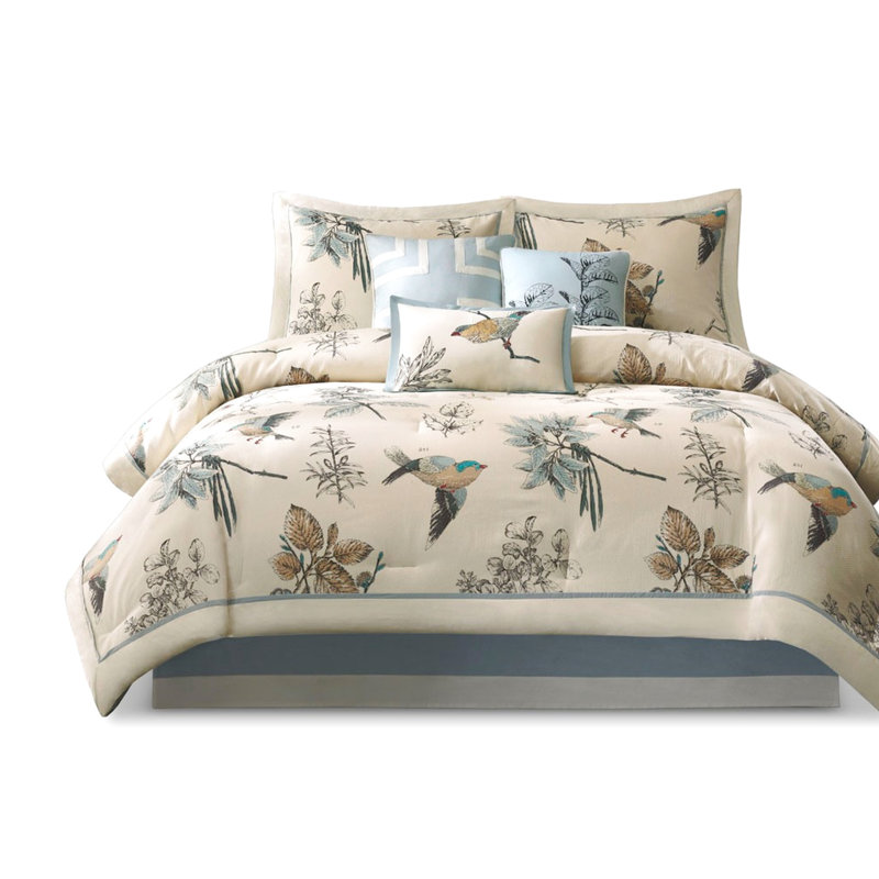 Édredon de luxe très grand kaki - Édredon en sergé de coton 7 pièces et accents avec coussins assortis