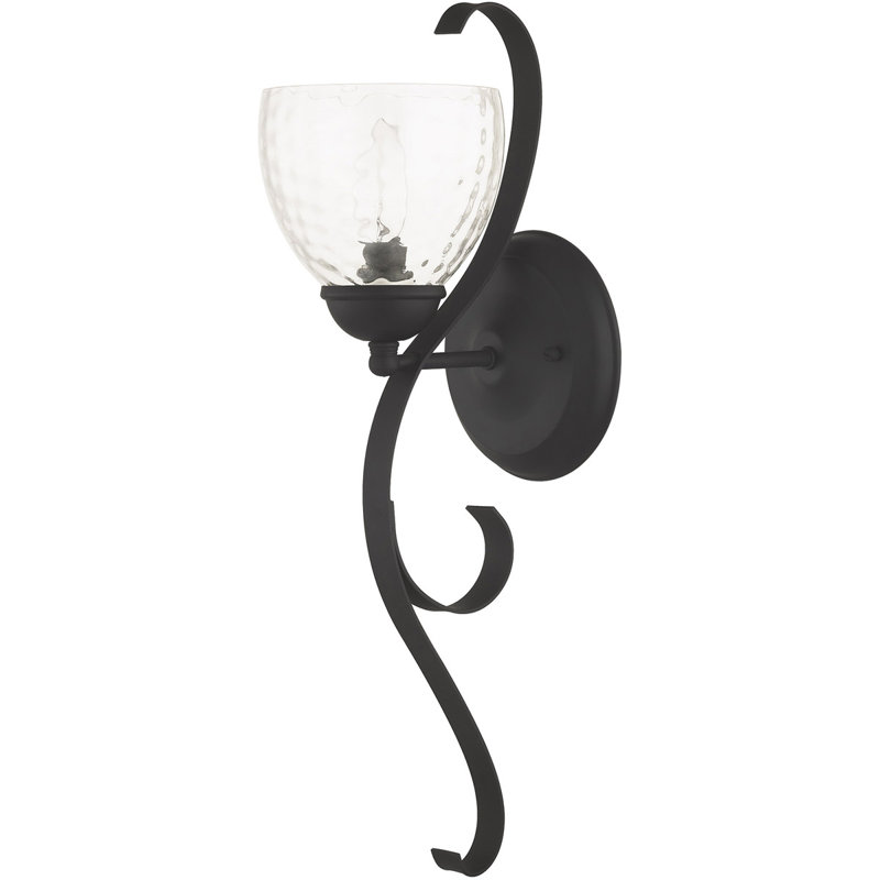 Applique murale 1 lumière noire avec abat-jour en verre d'eau soufflé à la main - Luminaire élégant
