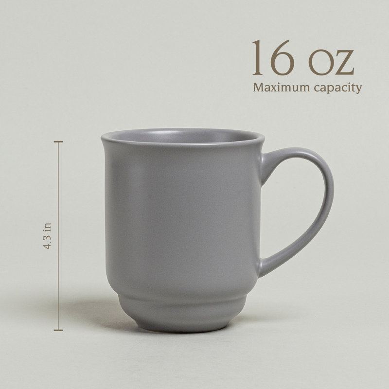 over&back Rimmed 16oz Semi-Matte Hand-Finished Stoneware Mugs, Set of 4, Gray