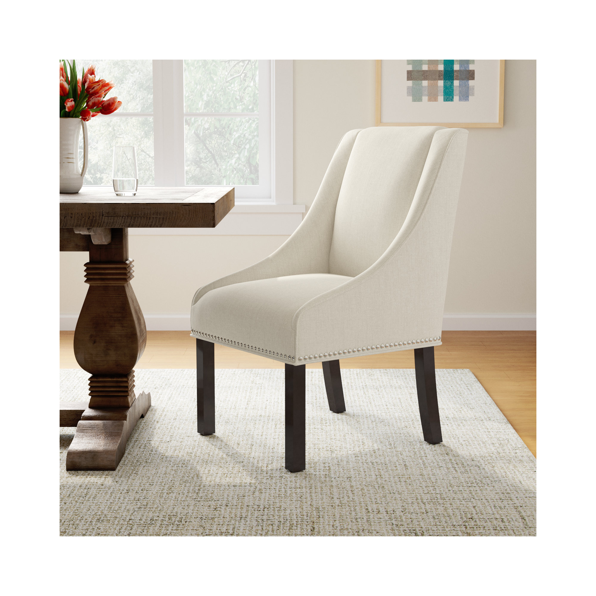 Sorrento Linen Upholstered Arm Chair, Beige, Espresso