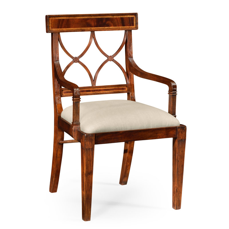 Buckingham 19.5'' H Mazo Upholstered Acacia Armchair, Tan, Medium Antique Mahogany
