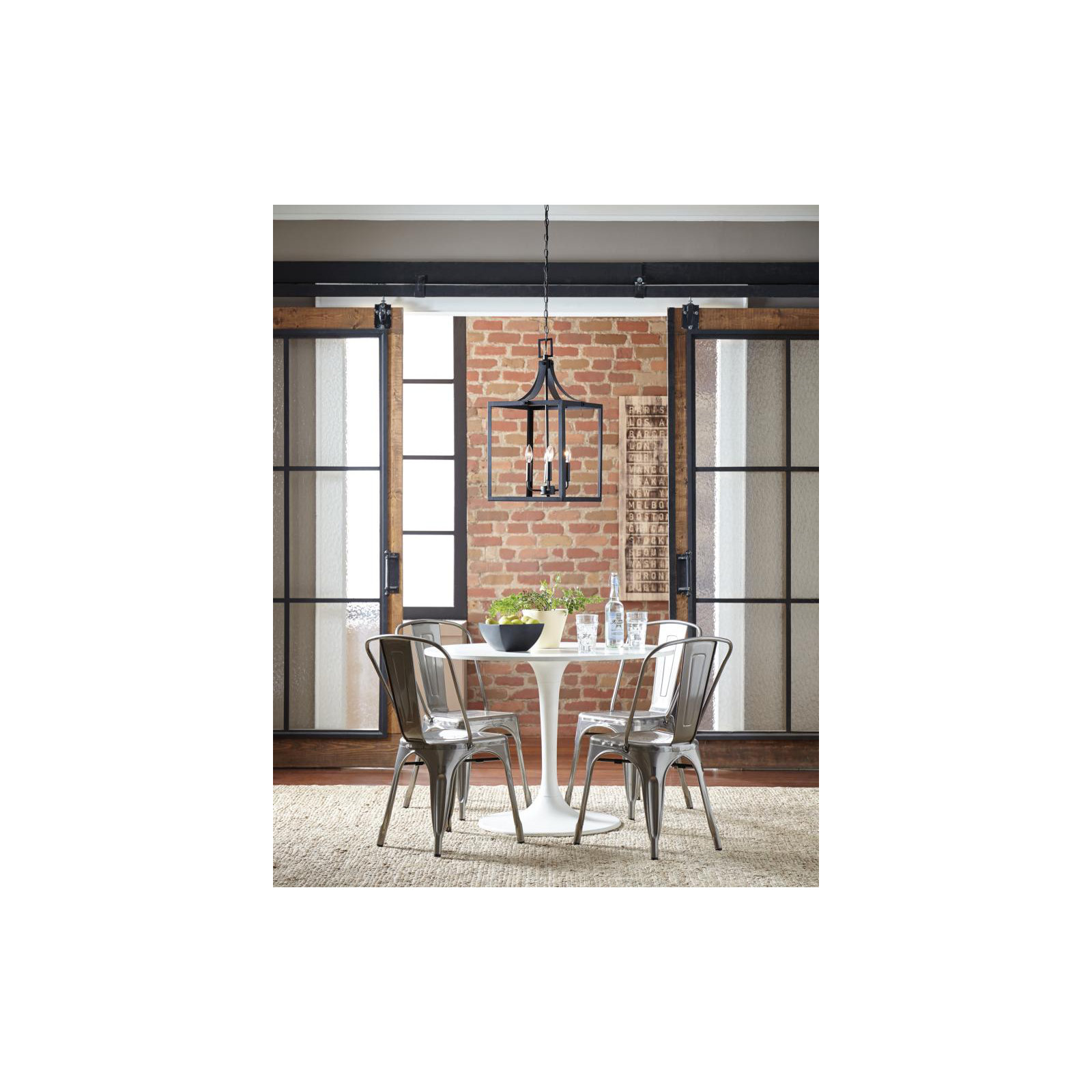 Carla 3 - Light Metal Dimmable Lantern Chandelier, Black, No, 23.5" H x 12" W x 12" D