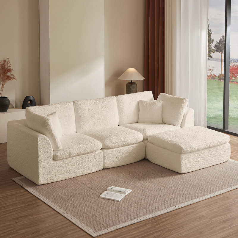Canapé modulaire 110 pouces en forme de L convertible avec repose-pieds pour sièges spacieux et confortables, Chenille beige