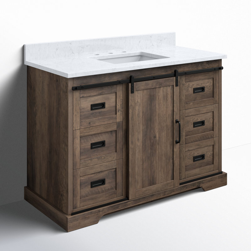 Ensemble de meuble-lavabo simple 48 po Cayden, Blanc de Carrare, Canella brun