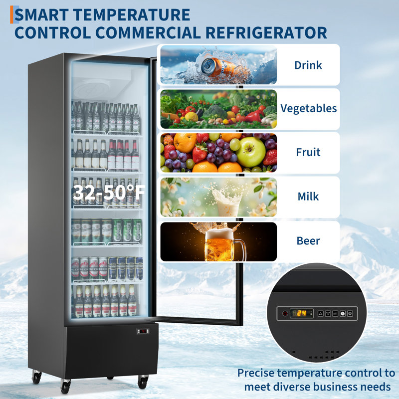 Commercial Merchandiser Refrigerator, Glass Door Display Fridge with 5 Adjustable Shelves, Digital Temp Control Beverage Cooler for Restaurant, Bar, Store, Supermarket
