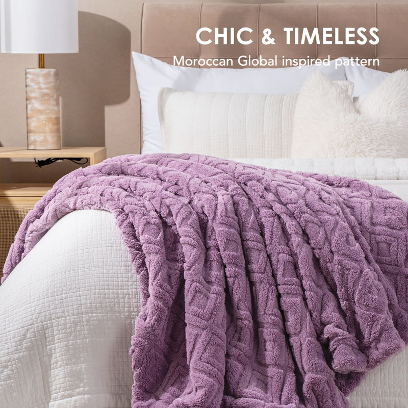 Jeté lesté jacquard Boho - Doux Sherpa, L 60 po x L 80 po, Mauve/Violet
