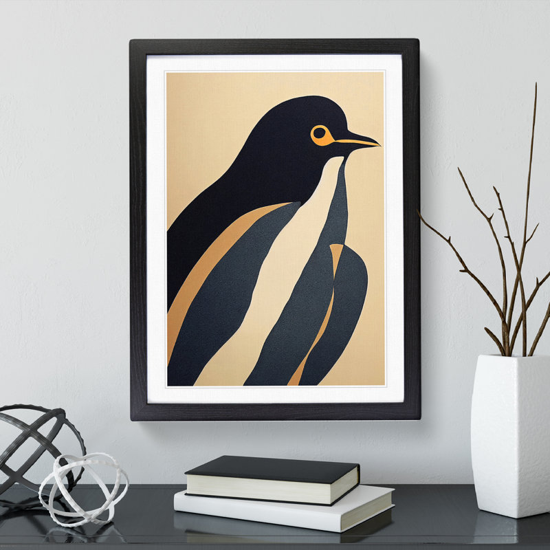 XV1022-3465X Penguin Abstract No.1 - Print, White, 64cm H x 46cm W, Black Frame