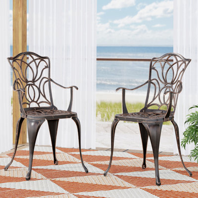 Chaises de salle à manger en cuivre noir (de 2), structure en fonte d'aluminium, chaise 2 pièces, décoration florale, ton, aluminium toutes saisons, ornements