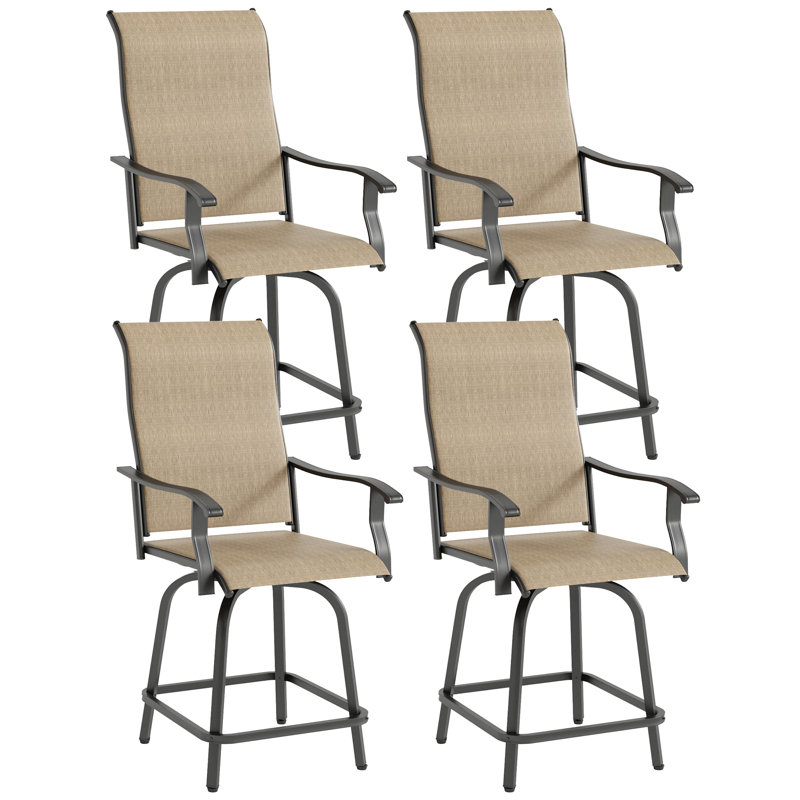 Ensemble de 4 tabourets de bar pour patio avec dossier haut, 4, Beige