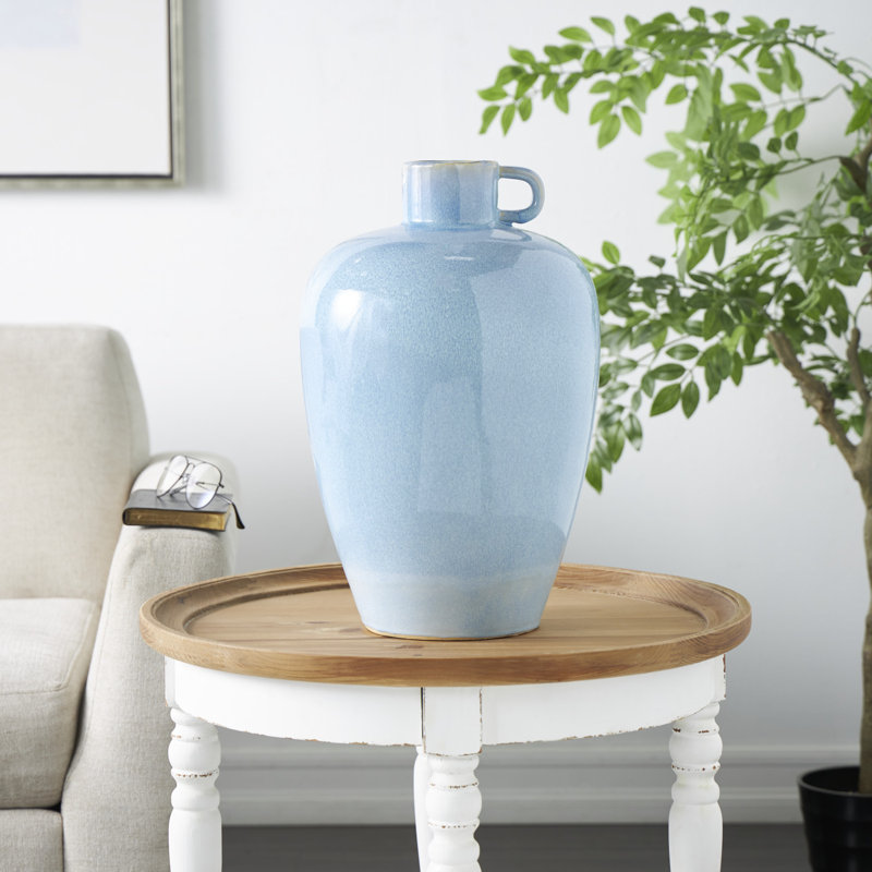 Hennecy Ceramic Ombre Decorative Blue Vase with Unique Texturing