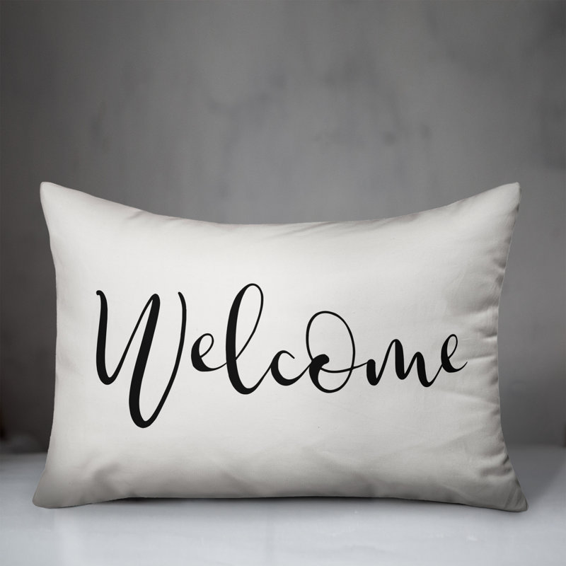 Textual Outdoor Reversible Throw Pillow, Off White/Black