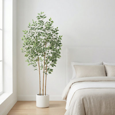 6ft Faux Ficus Tree in Pot, Lifelike Artificial Ficus Plant for Home and Office Decor
